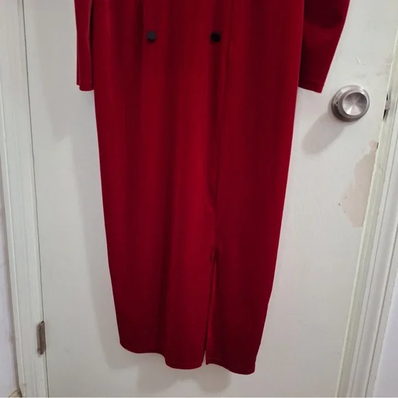 SHEIN Modely Puff Long Sleeve Velour Midi Red Dress w/Satiny Black Collar, Sz XL - Picture 8 of 15